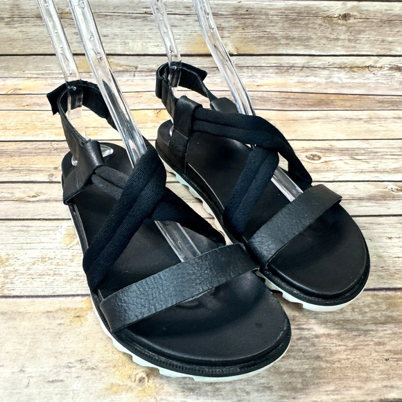Sorel Womens Black Leather Roaming Deacon Strappy Slip Resistant Sandals Size 8 - Picture 1 of 8